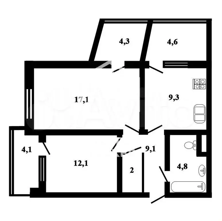 2-к. квартира, 55,3 м, 7/9 эт. - Фото 0