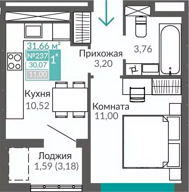 1-к кв. Крым, Симферополь Крымская роза мкр,  (30.07 м) - Фото 0