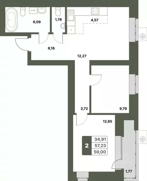2-к кв. Башкортостан, Уфимский район, с. Миловка  (59.0 м) - Фото 0