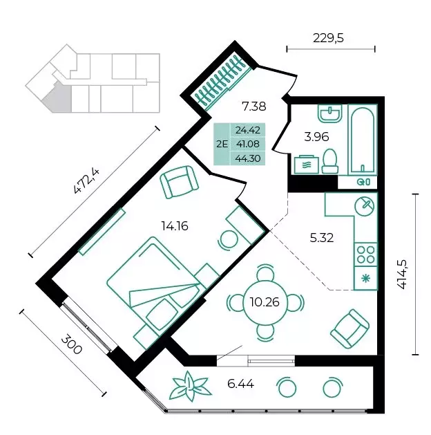 2-комнатная квартира: Майкопский район, посёлок Тульский (44.3 м) - Фото 0