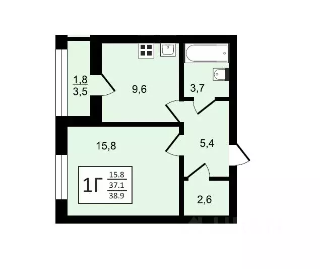 1-к кв. Воронежская область, Воронеж ул. Шишкова, 140Б/26 (38.9 м) - Фото 0