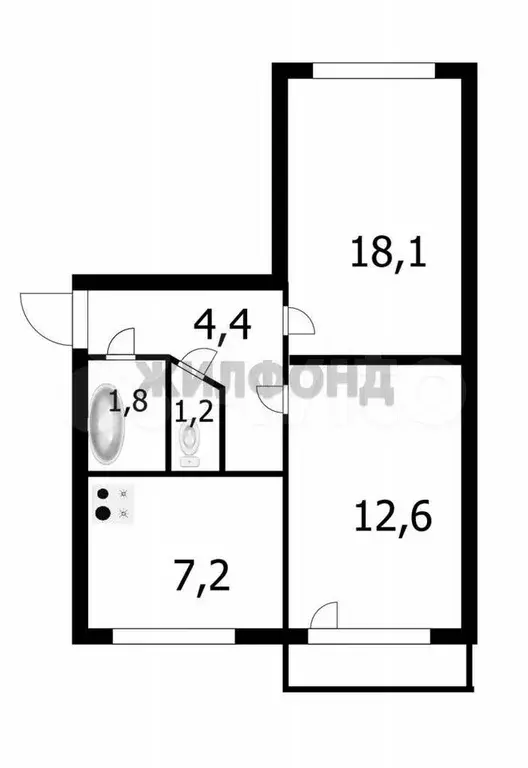 2-к. квартира, 45,3 м, 3/5 эт. - Фото 0