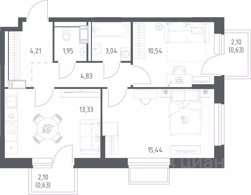 2-к кв. Московская область, Люберцы городской округ, Мирный пгт ... - Фото 1