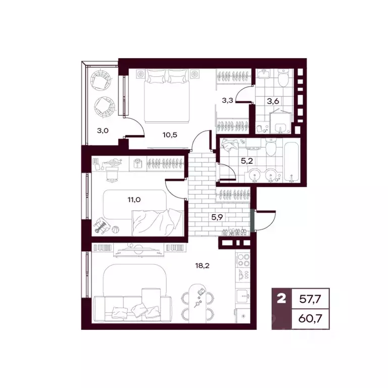 2-к кв. Тюменская область, Тюменский муниципальный округ, д. Дударева ... - Фото 1