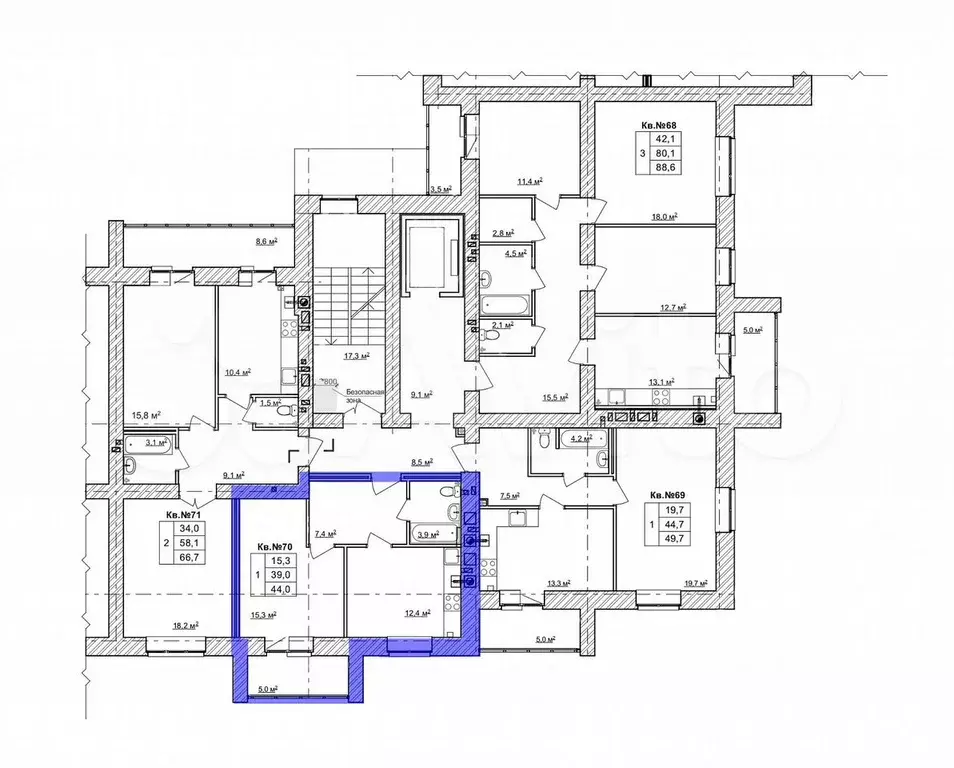 1-к. квартира, 44 м, 9/9 эт. - Фото 1