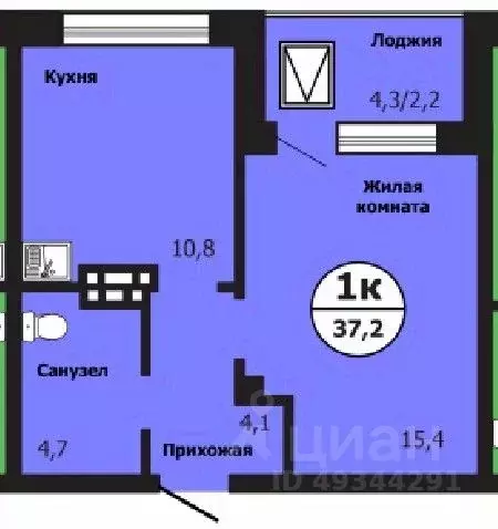 1-к кв. Красноярский край, Красноярск ул. Лесников, 51Б (37.2 м) - Фото 0