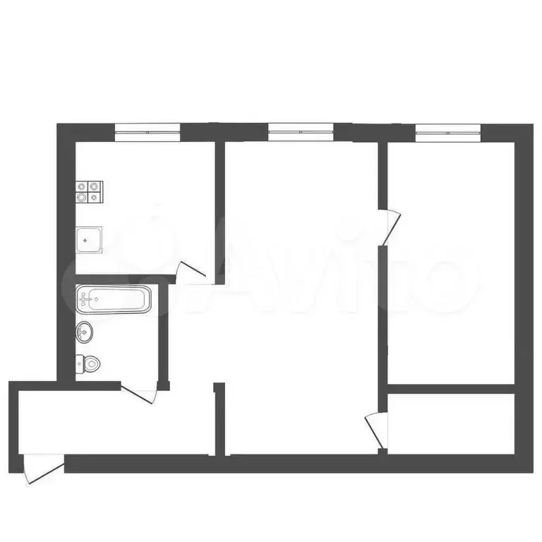 2-к. квартира, 44,7 м, 2/4 эт. - Фото 0