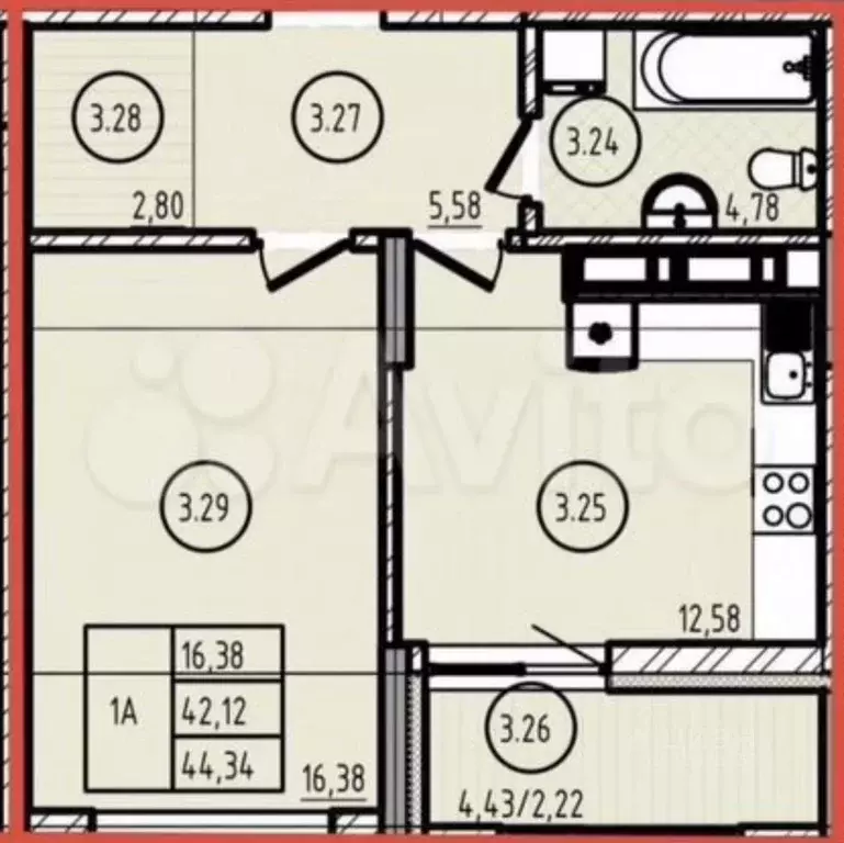1-к кв. Татарстан, Казань ул. Космонавтов, 75к1 (44.2 м) - Фото 1