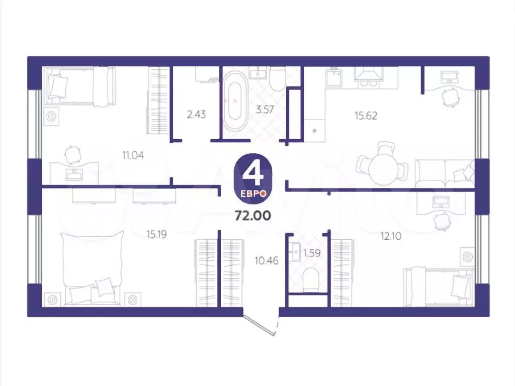 3-к. квартира, 72м, 4/4эт. - Фото 1