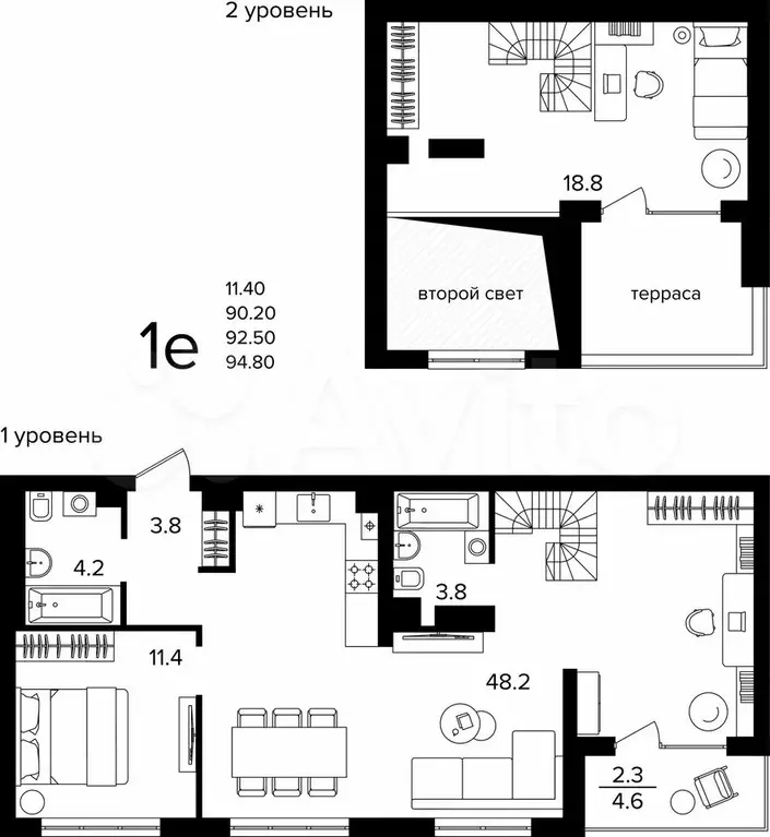 1-к. квартира, 92,5 м, 4/4 эт. - Фото 1