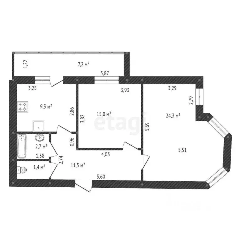 2-к кв. Башкортостан, Уфа ул. Софьи Перовской, 42 (67.8 м) - Фото 2