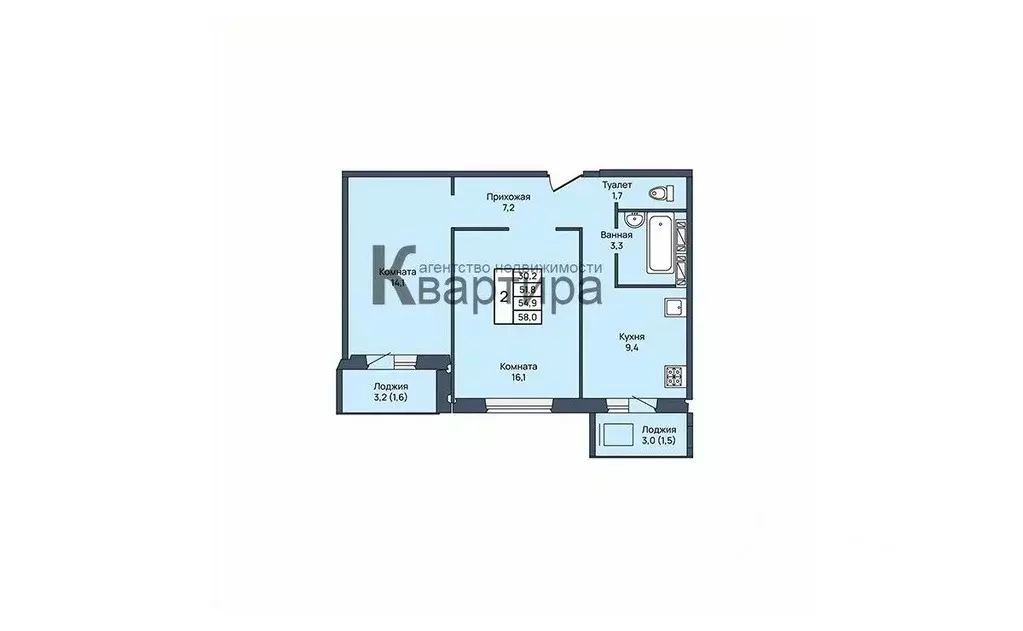 2-к кв. Смоленская область, Смоленск ул. 2-я Киевская (58.0 м) - Фото 1