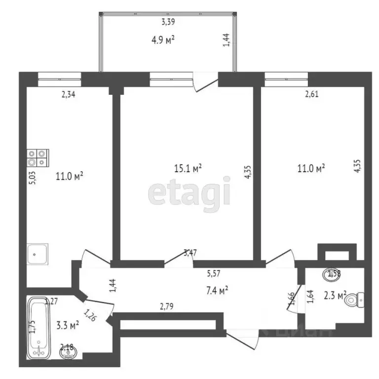 2-к кв. Ростовская область, Ростов-на-Дону пер. Коблова, 4 (55.0 м) - Фото 1