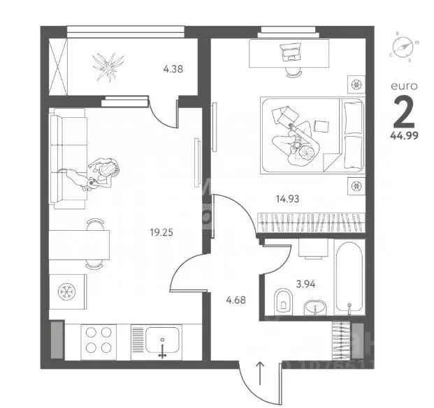 2-к кв. Липецкая область, Липецк ул. Перова, 2 (44.1 м) - Фото 1