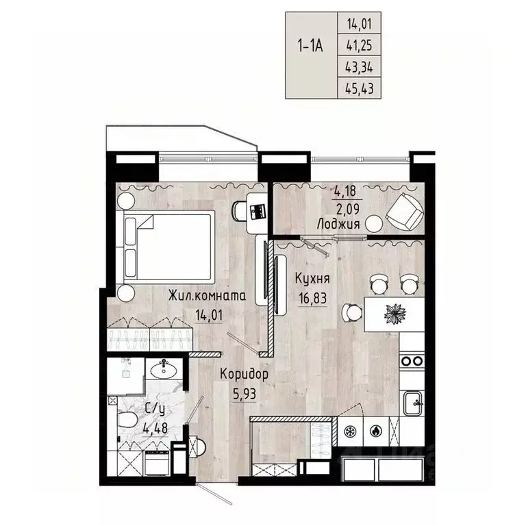 1-к кв. Хабаровский край, Хабаровск Волочаевская ул., 156 (43.34 м) - Фото 1