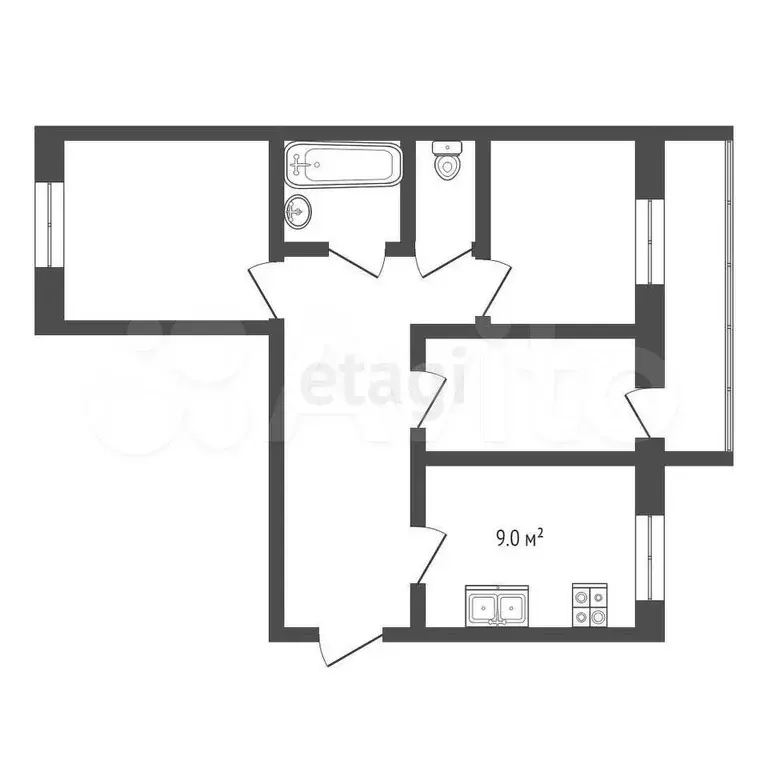 3-к. квартира, 64,8 м, 7/9 эт. - Фото 0