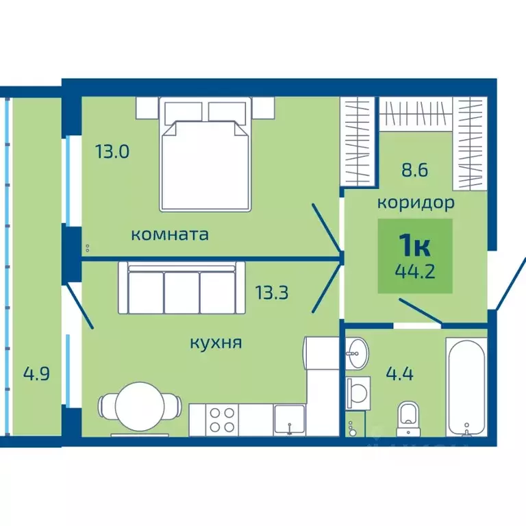 1-к кв. Пермский край, Пермь ул. Старшего Лейтенанта Гачегова, 1 (44.2 ... - Фото 1
