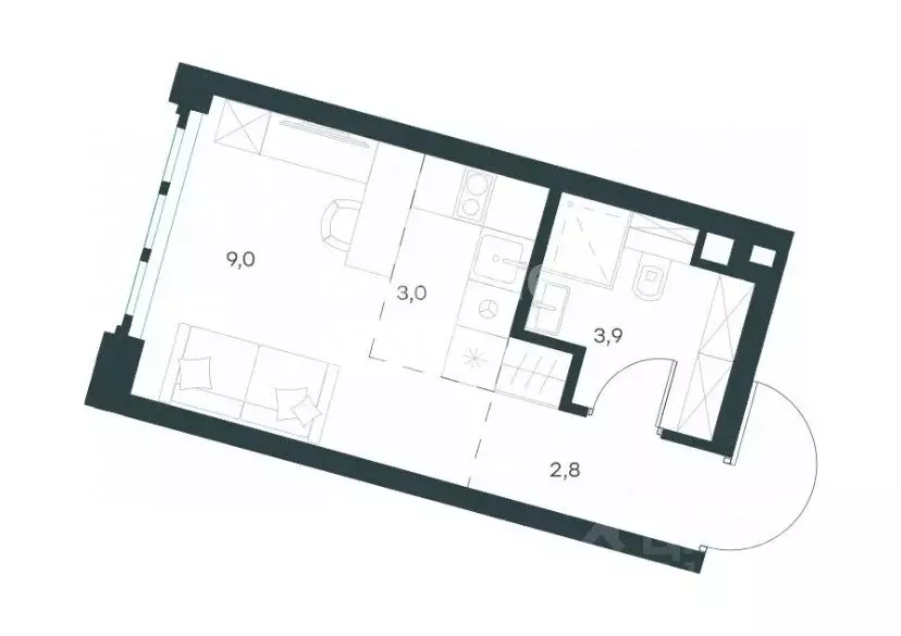 Студия Москва Южнопортовая ул., 26к2 (18.7 м) - Фото 2