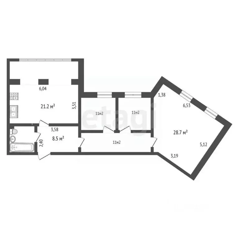 3-к кв. Тюменская область, Тюмень ул. Елизарова, 6 (97.6 м) - Фото 2