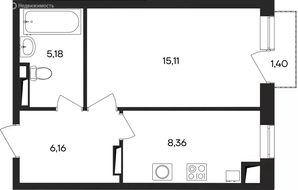 1-комнатная квартира: Заозёрное, жилой комплекс Кубики (36.21 м) - Фото 1