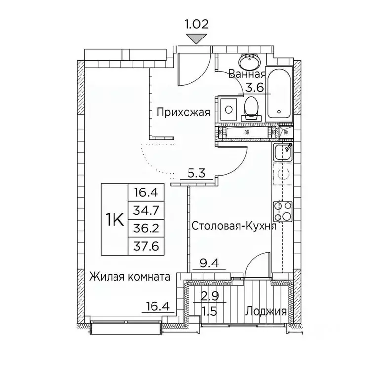 1-к кв. Приморский край, Владивосток ул. Расула Гамзатова, 7к3 (37.6 ... - Фото 1