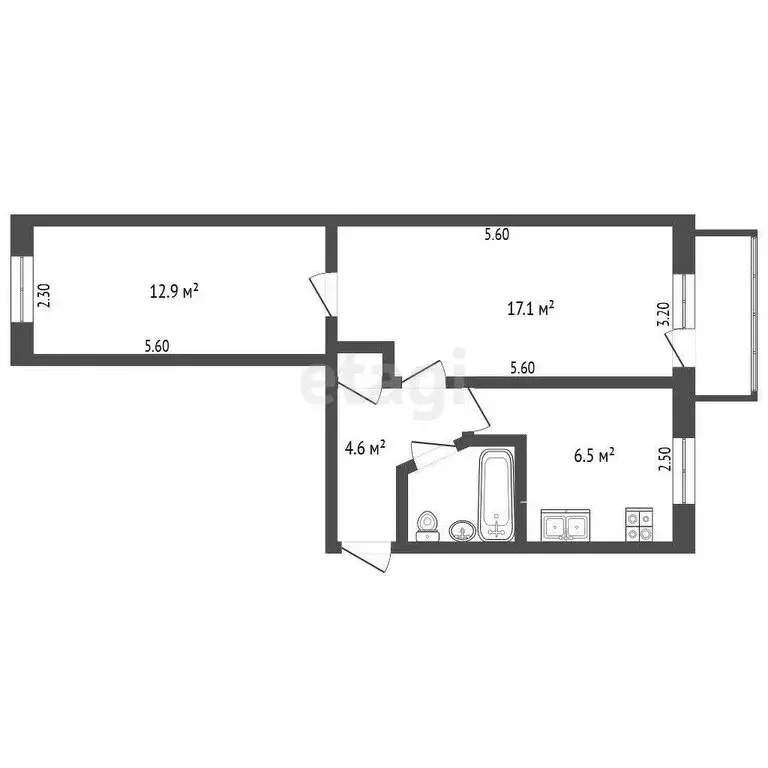 2-комнатная квартира: Кольчугино, Молодёжная улица, 2 (45 м) - Фото 1