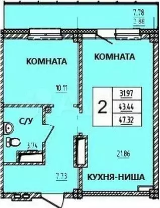 2-к. квартира, 47,5 м, 3/15 эт. - Фото 0