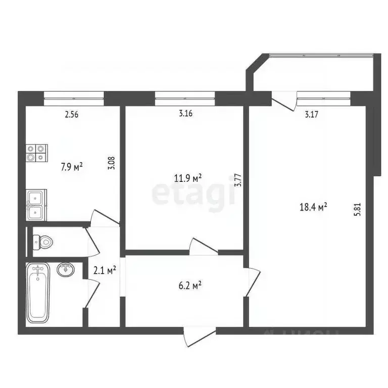 2-к кв. Архангельская область, Архангельск ул. Попова, 26 (51.0 м) - Фото 1