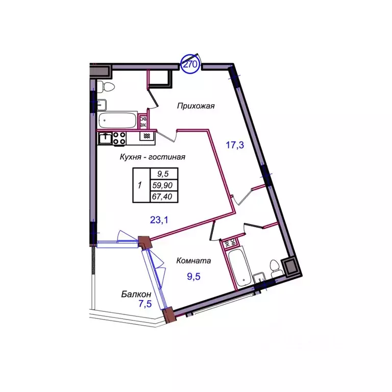 1-к кв. Калининградская область, Светлогорск Балтийская ул. (67.4 м) - Фото 1