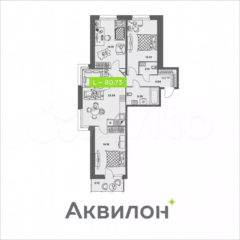 3-к. квартира, 80,7 м, 1/8 эт. - Фото 0