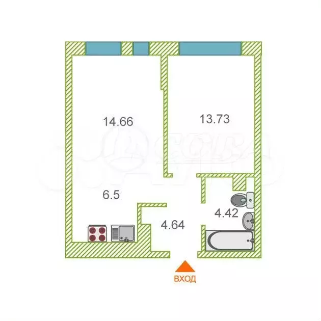 1-к. квартира, 40 м, 2/12 эт. - Фото 0