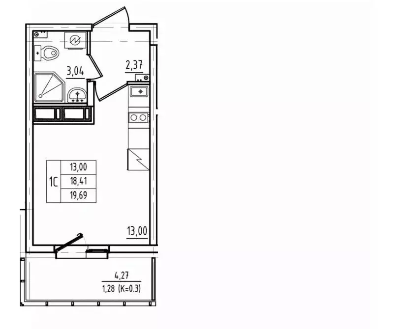 Студия Санкт-Петербург пос. Шушары, просп. Старорусский, 3к2 (19.69 м) - Фото 1