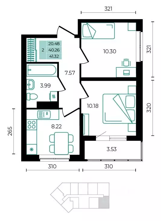 2-к кв. Адыгея, Майкопский район, пос. Тульский ул. Заречная (41.32 м) - Фото 1