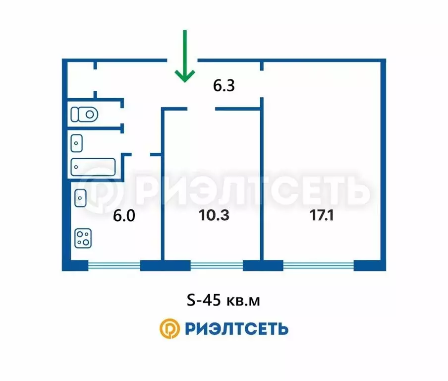 2-комнатная квартира: Мурманск, улица Полярные Зори, 6 (45 м) - Фото 1