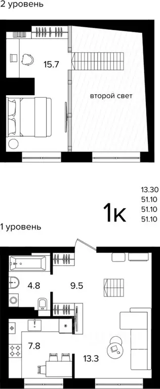 1-к кв. Калининградская область, Гурьевский муниципальный округ, пос. ... - Фото 1