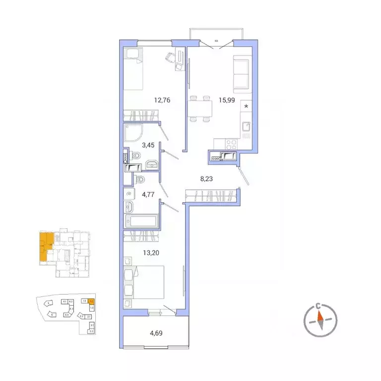 2-к кв. Ленинградская область, Всеволожский район, Заневское городское ... - Фото 1