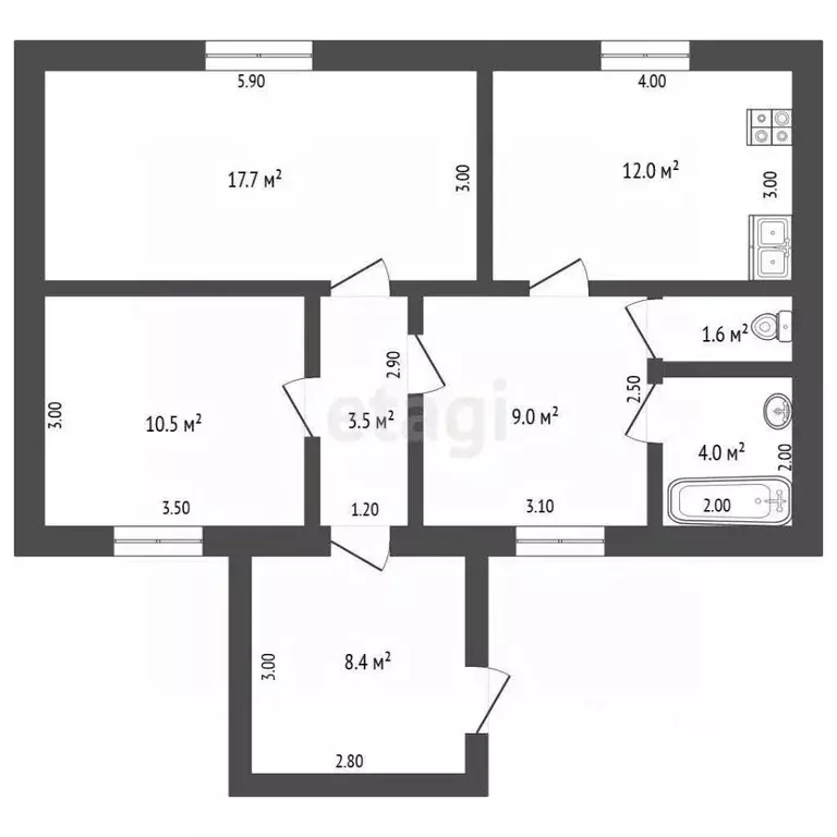 3-к кв. Ханты-Мансийский АО, Ханты-Мансийск ул. Горького, 4А (58.3 м) - Фото 1