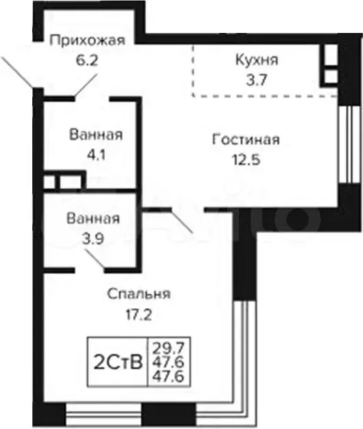 2-к. квартира, 47,6 м, 7/23 эт. - Фото 0