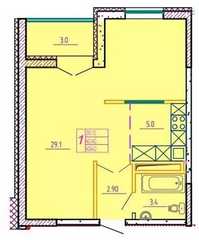 Студия Оренбургская область, Оренбург Слесарный пер., 7 (43.4 м) - Фото 2