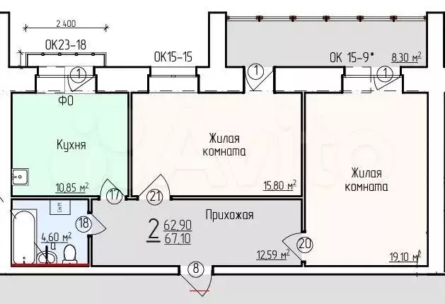 2-к. квартира, 58 м, 7/10 эт. - Фото 1