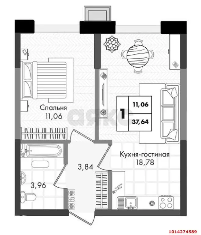 1-комнатная квартира: Краснодар, улица имени Генерала Брусилова, ... - Фото 0
