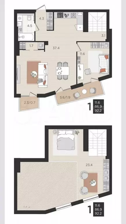 3-к. квартира, 70 м, 3/4 эт. - Фото 1