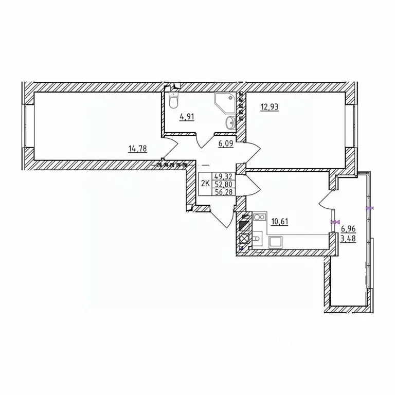 2-к кв. Калининградская область, Зеленоградск  (56.28 м) - Фото 1