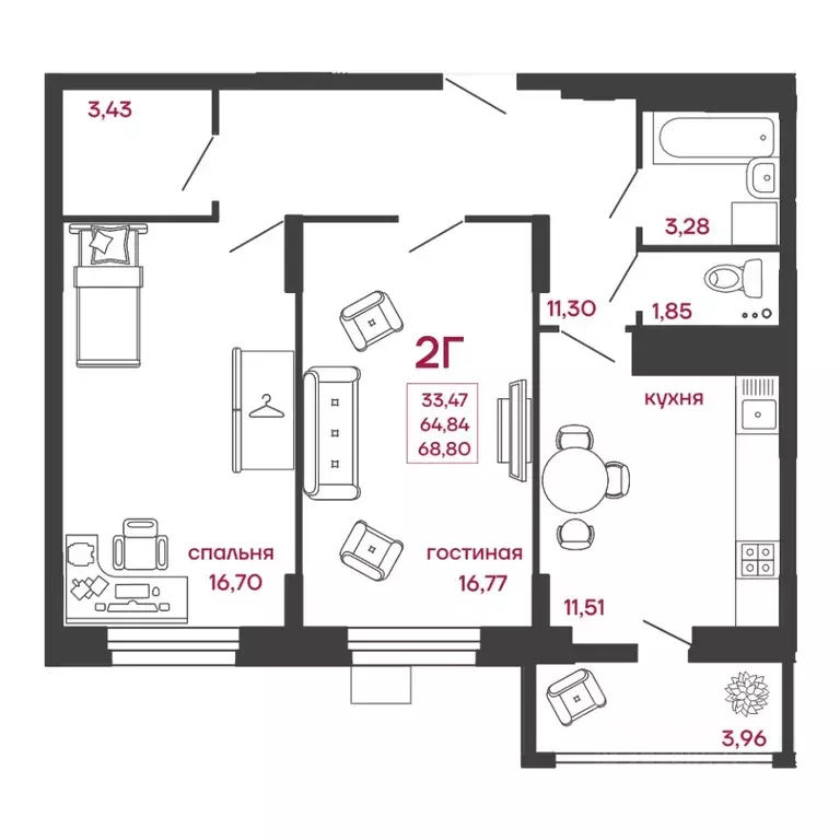 2-к кв. Пензенская область, Пенза ул. Богданова, 34 (68.8 м) - Фото 1