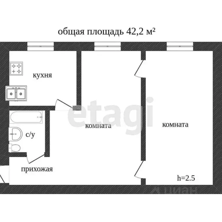 2-к кв. Костромская область, Кострома ул. Пушкина, 1 (42.9 м) - Фото 2