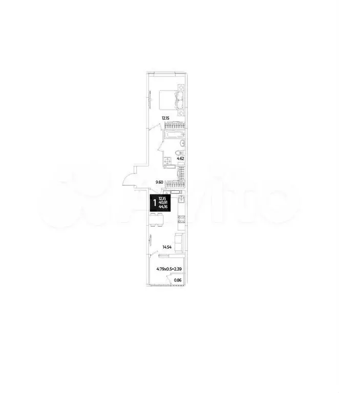 1-к. квартира, 44,2 м, 14/18 эт. - Фото 1