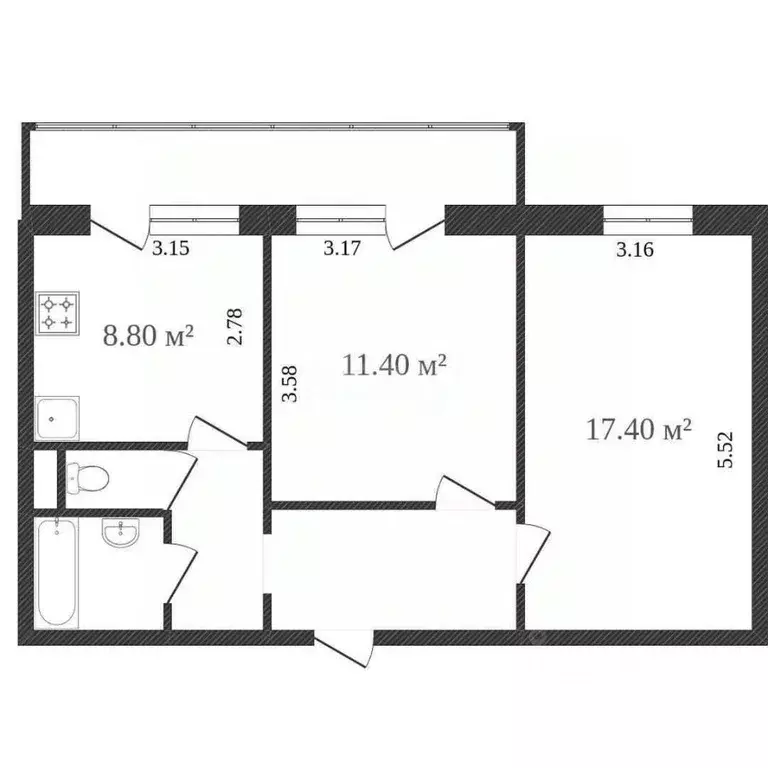 2-к кв. Белгородская область, Белгород ул. Есенина, 36 (52.0 м) - Фото 2