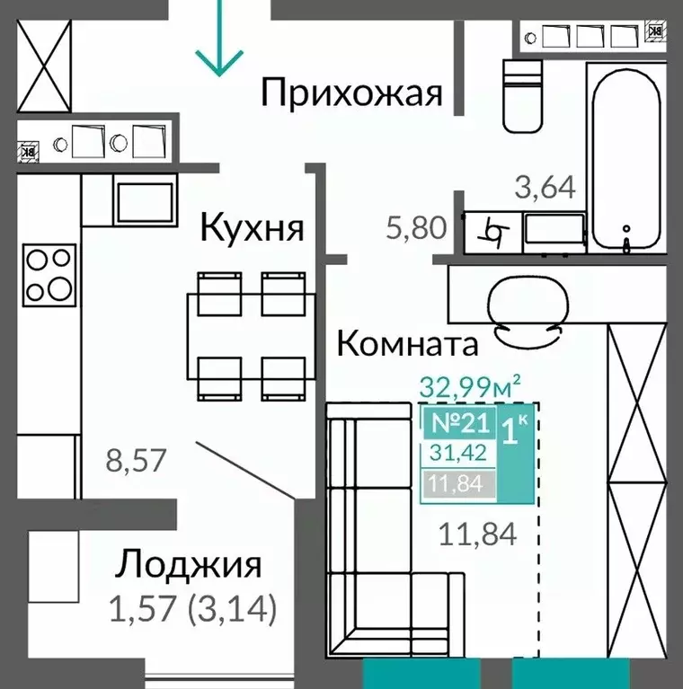 1-к кв. Крым, Симферополь ул. Александра Захарченко (31.42 м) - Фото 0