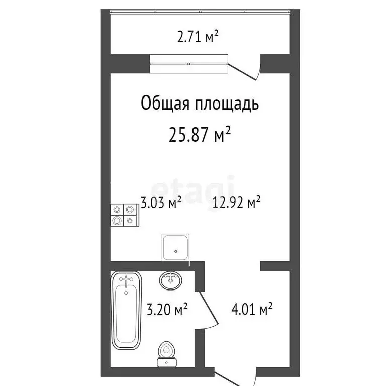 Квартира-студия: Новосибирск, улица Бориса Богаткова, 192А (25.8 м) - Фото 0