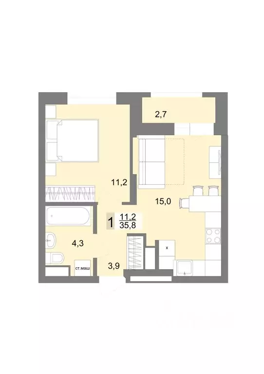 1-к кв. Свердловская область, Екатеринбург ул. Тенистая, 8Б (33.7 м) - Фото 0